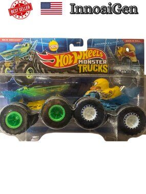 Hot Wheels Monster Trucks Demolition Doubles Wave Wrecker & Duck N' Roll Set NEW
